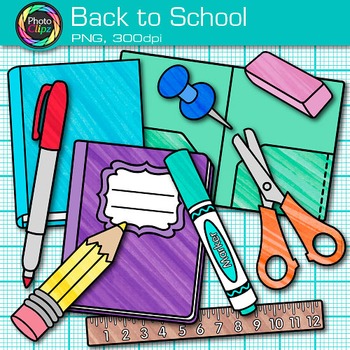 Preview of Back to School Clipart: 10 School Supplies Clip Art Images, Transparent PNG