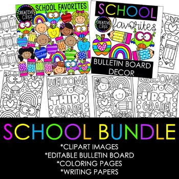 Preview of Back to School Clipart, School Bulletin Board, Coloring Pages and Door Decor