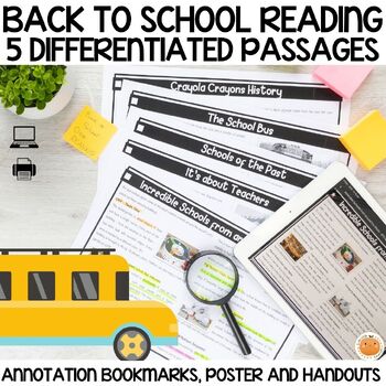 Preview of Back to School Close Reading Passages & Comprehension Set | First Week Packet