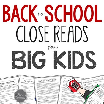 Preview of Back to School Close Reading Passages with Comprehension Questions