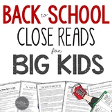 Back to School Close Reads for BIG KIDS Common Core Aligned