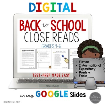 Preview of Back to School Close Reads for Google Slides Common Core Aligned