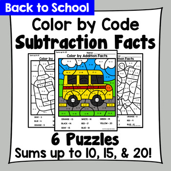 Preview of Back to School Color By Subtraction Facts: Minuends up to 10, 15, & 20