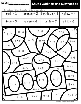 Back to School Color by Code Addition and Subtraction Facts Worksheets ...