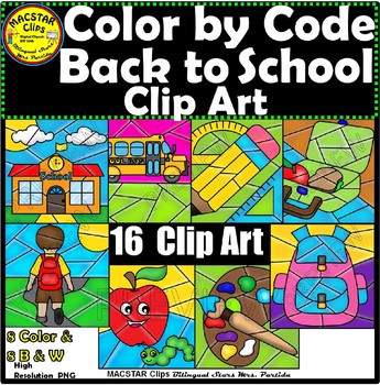 Preview of Back to School Color by Code Clip Art   ClipArt Images