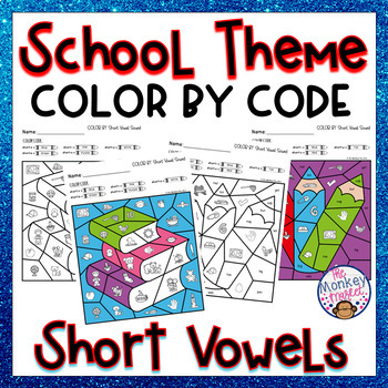 Preview of Back to School Color by Code Short Vowel Worksheets