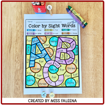 Back to School Color by Code -Sight Words Pre-Primer by Miss Faleena