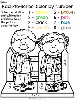 Back To School Color By Number Addition Subtraction Within 10