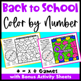 Back to School Color by Number - Back to School Math Games