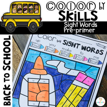 Preview of Back to School Color by Code Sight Words Pre-Primer Sight Word Activities
