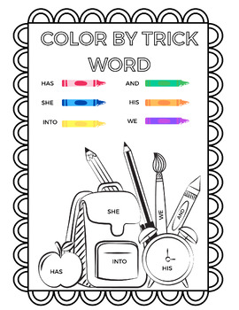 Preview of Back to School Color by Trick Word