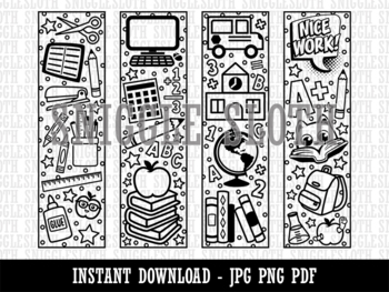 Preview of Back to School Coloring Bookmarks Instant Digital Download Print Printable JPG