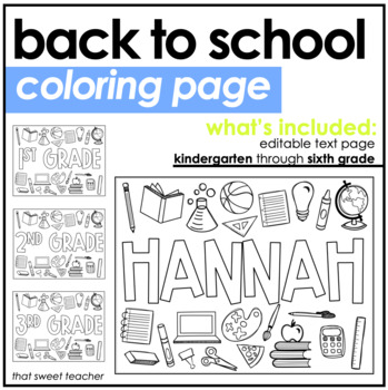 Preview of Back to School Coloring Page | 1st through 6th grade | Editable