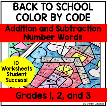 Preview of Back to School Coloring Pages Addition Subtraction Color by Number Math