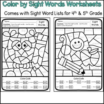 Back to School Coloring Pages | Color by Sight Word Worksheets | TPT
