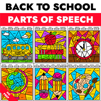 Preview of Back to School Coloring Pages - Parts of Speech Color by Code - Grammar Activity