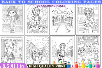 Back to School Coloring Pages for Kids by Emma Bit | TPT