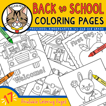Preview of Back to School Coloring Pages for Preschool, Kindergarten, 1st, 2nd, 3rd Grade