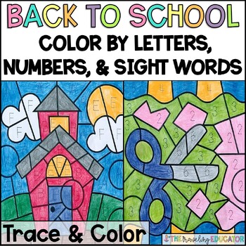 Preview of Back to School Coloring Sheet | Color by Numbers, Letters, and Sight Words