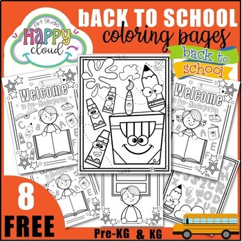 Preview of Back to School Coloring and writing Pages FREEBIE for pr-k and kg