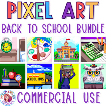 Preview of Back to School Commercial Use Pixel Art Templates Bundle for Google Sheets
