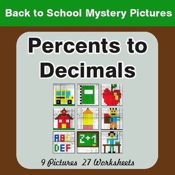 Back to School: Convert Percents to Decimals - Color-By-Number Math Mystery Pictures