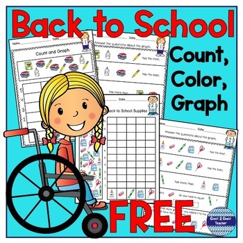 Preview of Back to School | Count, Color and Graph School Supplies | Free