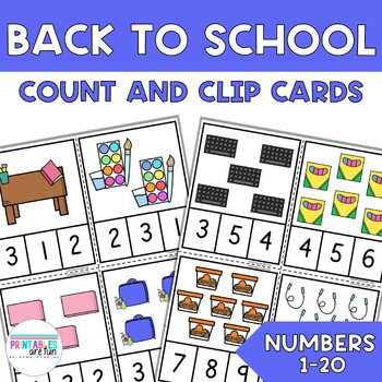 Back to School Count and Clip Cards (Numbers 1-20) | Preschool Math ...