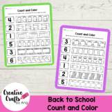 Back to School Count and Color - Preschool | PreK | Kindergarten