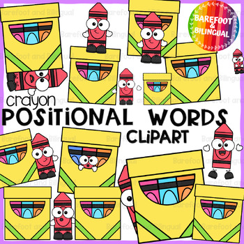 Preview of Back to School Crayon Positional Words Clipart - Prepositions Grammar Clipart