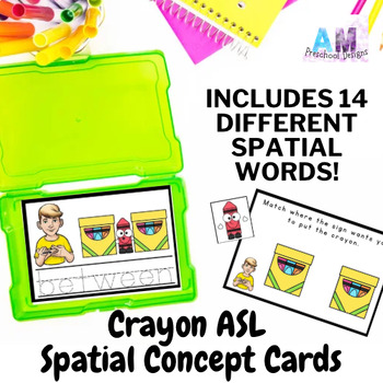 Preview of Back to School Crayons Spatial Concepts Preposition Worksheets - ASL Vocab Cards