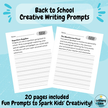 Back to School Creative Writing Prompts by LearningLane | TPT