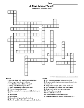 Back To School Crossword Puzzle Printable