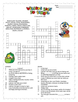 Back to School Crossword Puzzle by Engaged Minds TpT