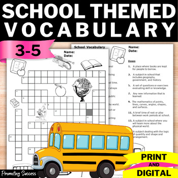 Preview of Back to School Word Search Crossword Puzzles First Day of School Word Scramble