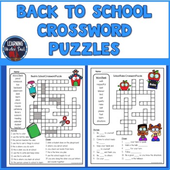 Preview of Back to School Crossword Puzzle Printable
