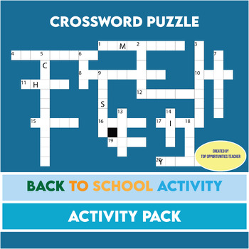 Preview of Back to School Crossword Puzzle School Vocabulary Activities ESL Special Ed