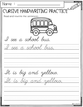 Back to School Cursive Handwriting Practice by Miss Faleena | TpT