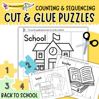 Preview of Back to School Cut & Glue Number Puzzle Math Center | Counting To 5 & 10