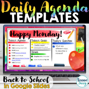 Preview of Back to School Daily Agenda Google Slides Template Bulletin Board Schedule 