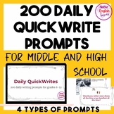 Back to School Daily Bellringer Quickwrite Prompts for Mid