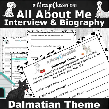 Preview of Back to School Dalmatian All About Me Student Interview & Biography Writing