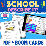 Back to School Describing School Supplies and Boom Cards