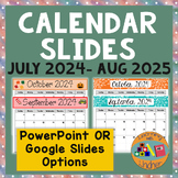 Back to School Digital Calendar Slides- Google Slides OR P