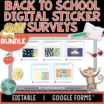 Preview of Back to School Digital Sticker Survey BUNDLE | Editable | Google Forms