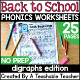Back to School Digraph Worksheets | Fall Phonics Worksheets