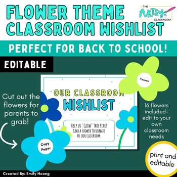Preview of Back to School Donations Wishlist "Help Us Grow" (Flower Theme)