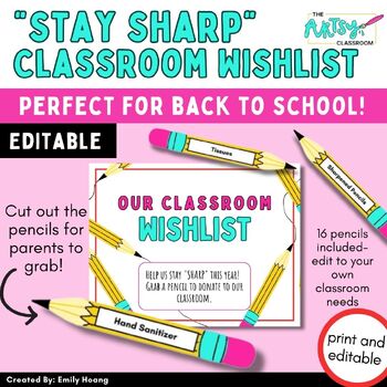 Preview of Back to School Donations Wishlist "Stay Sharp" (Pencil Theme)