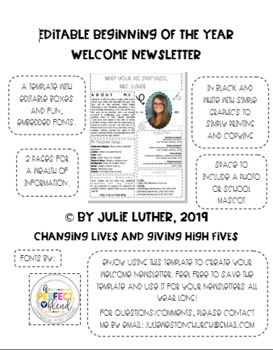 Preview of Back to School EDITABLE Welcome Newsletter