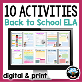 Preview of Back to School ELA Activities First Week of School for Google Print and Digital